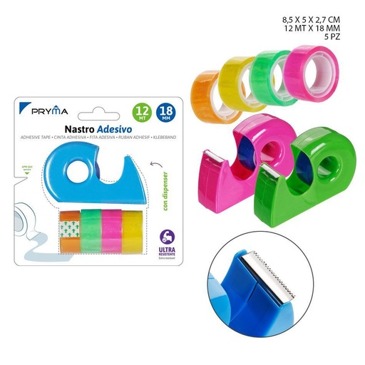 [0222075] Cinta adhesiva con dispensador 8.5X5X2.7cm 5pzs - Material de oficina