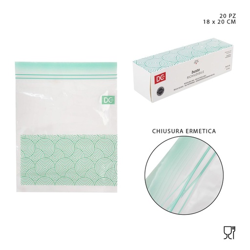 [0222842] Bolsa reutilizable con cierre 18x20cm 20pz para almacenamiento