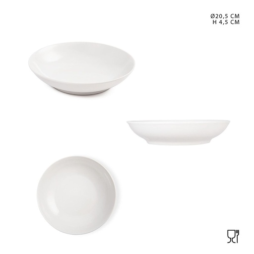 [0223587] Plato hondo de porcelana 20.5cm blanco para comer