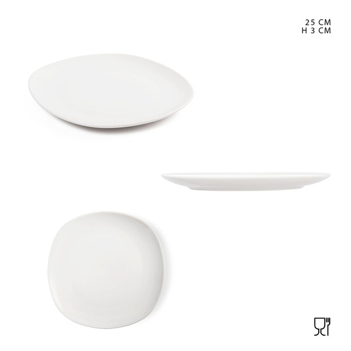 [0223591] Plato plano de porcelana blanca 25cm para servicio de mesa