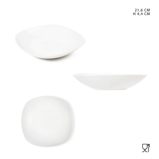 [0223593] Plato hondo de porcelana cuadrado 21.6cm para cocina