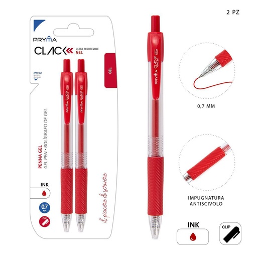 [0224101] Bolígrafo de clic 0.7mm rojo 2pcs para escritura