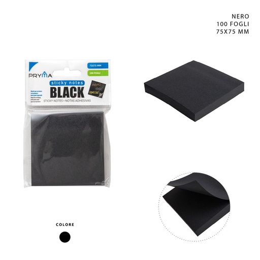 [0224279] Nota adhesiva negra 75x75mm 100 hojas para oficina y escuela