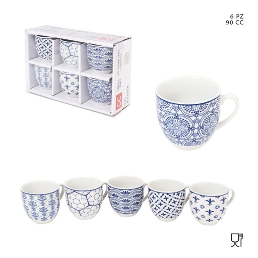 [0224306] Taza de café cerámica 90cc 6pcs azul