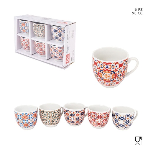 [0224308] Taza de café de cerámica 90cc 6pz estilo Marruecos