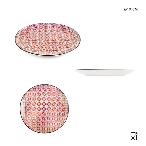 [0225380] Plato de frutas 19cm rojo con estampado de estrellas para cocina