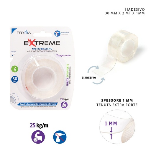 [0224590] Cinta adhesiva doble cara extrafuerte 30mm x 2m - Material de oficina