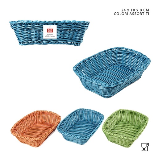 [0224928] Cesta rectangular de imitación ratán 24x18x8cm en naranja/verde/azul para almacenamiento