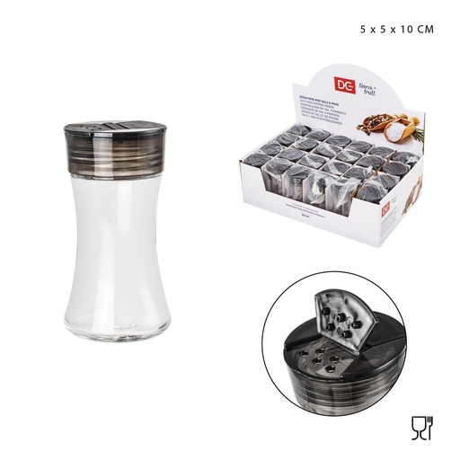 [0224950] Salero de vidrio con tapa de plástico 80 ml 5x5x10 cm - Utensilios de cocina de vidrio