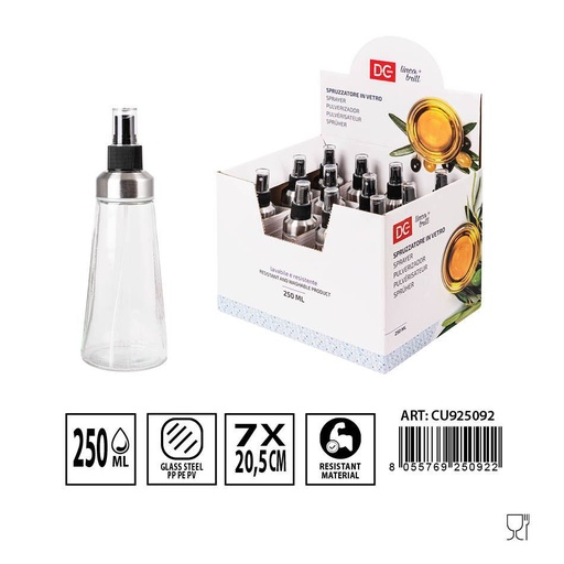 [0223812] Pulverizador de cristal 250ml 7x20.5cm para aceites y líquidos