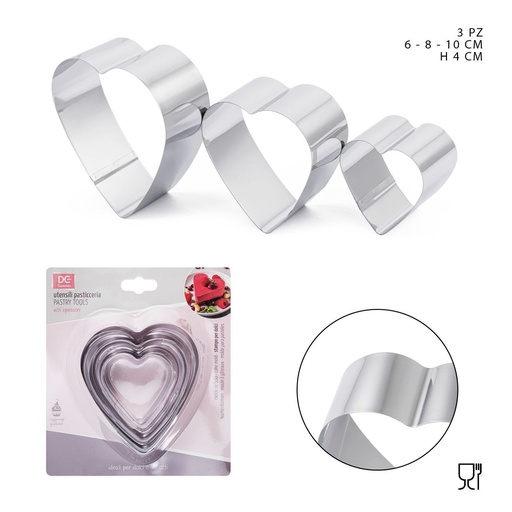 [0225663] Set de moldes corazón 6-8-10cm H4cm 3pz para repostería