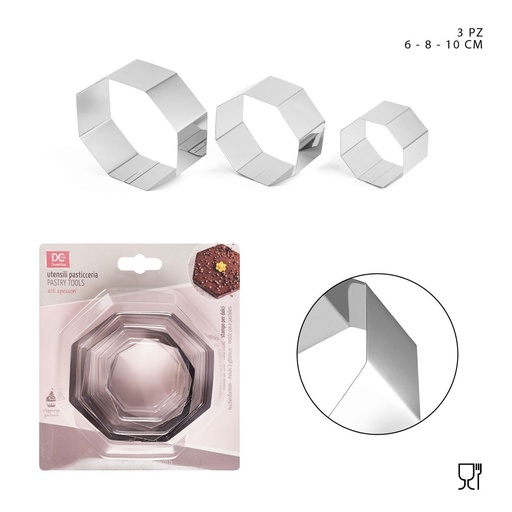 [0225664] Set de moldes hexagonales para pasteles 6-8-10cm H4cm 3 piezas