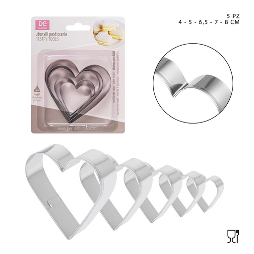[0225671] Molde de corazones 4 - 5 - 6.5 - 7 - 8 cm - Set de 5 - Utensilios de cocina
