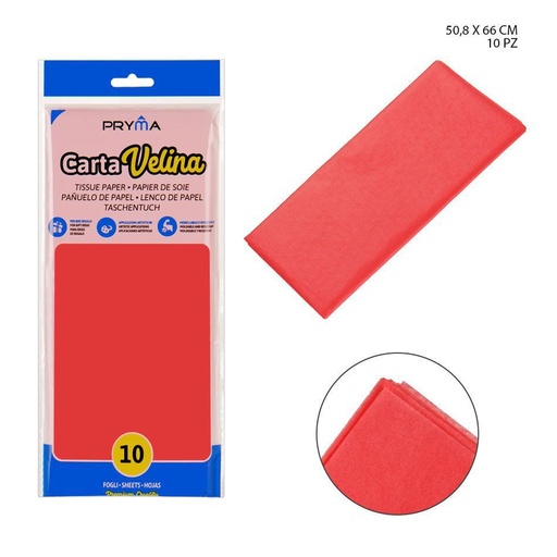 [0224023] Papel de seda rojo 50.8x66cm 10 hojas para manualidades