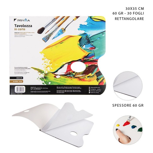 [0225394] Paleta de papel rectangular 30 hojas 60g 30x35cm para pintura