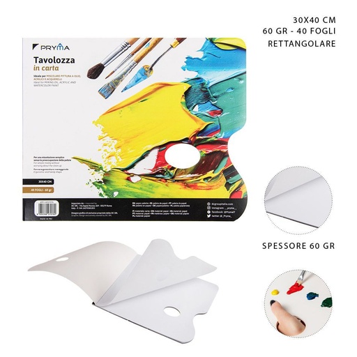 [0225395] Paleta de papel rectangular 30x40cm 40ff 60g para pintura