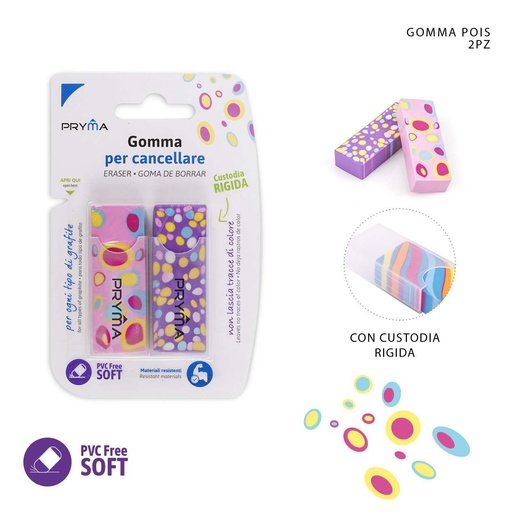 [0225445] Goma de borrar de puntos 6.1x2.1x1.2cm 2pz para papelería