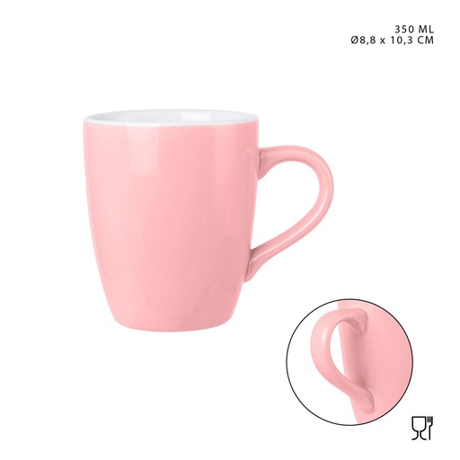 [0225906] Taza mug de cerámica rosa 350ml con asa para bebidas