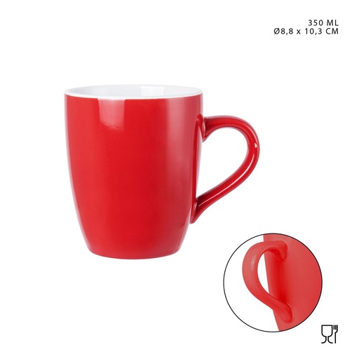 [0225907] Taza de cerámica roja 350ml D8.8x10.3cm