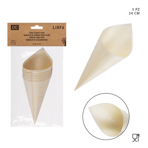 [0151103] Conos de madera para aperitivos 24CM 5 piezas - Accesorios de cocina