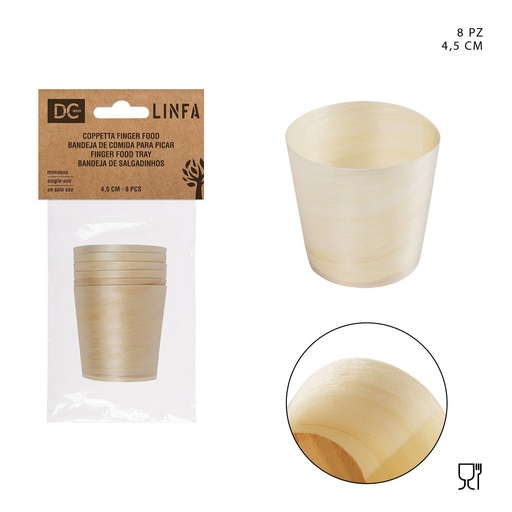 [0151105] Vasos de madera para aperitivos 4.5 cm - Pack de 8 - Utensilios de cocina