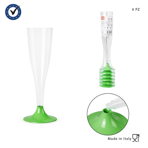 [0206304] Copas de cava de plástico 6PC verdes - Accesorios de fiesta