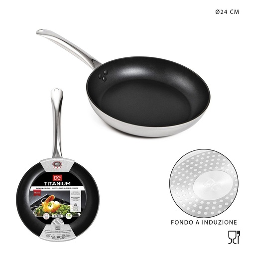 [0222996] Sartén de titanio para inducción 24cm plateado para cocina