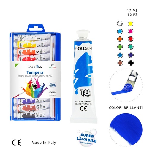 [0223050] Pack témperas lavables 12ml 12pcs + pincel para pintura