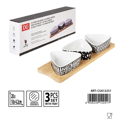 [0233384] Conjunto de 3 cuencos de cerámica y bandeja 28x10 - Utensilios de cocina