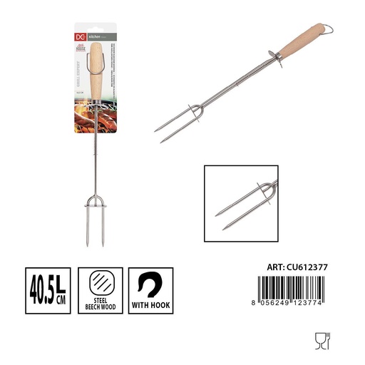 [0233907] Tenedor para asar con mango de madera 40.5 cm - Utensilios para barbacoa