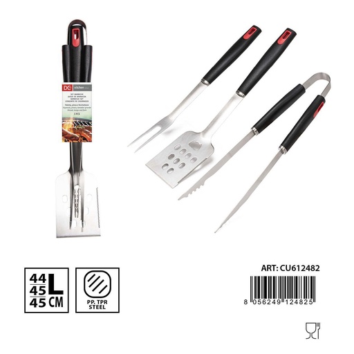 [0234749] Herramientas de barbacoa set 3 piezas para cocinar al aire libre