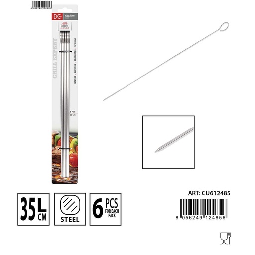 [0234752] Brochetas cuadradas de acero inoxidable 35cm 6pz - Utensilios de grill