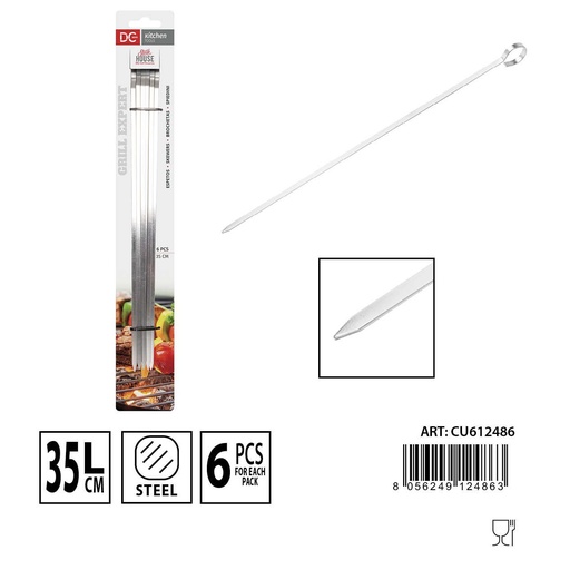 [0234753] Brochetas de acero inoxidable 35cm 6pz - Accesorios para barbacoa