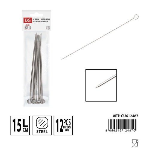 [0234754] Brochetas de acero 15cm 12 piezas - Utensilios de barbacoa