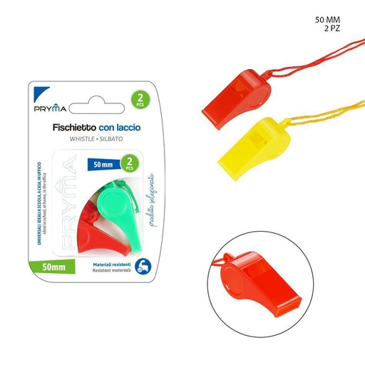 [0226384] Silbato de plástico con cuerda 50 mm 2 pz - Juguetes y accesorios