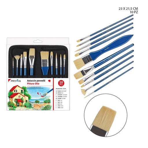 [0226007] Estuche de pinceles de pintura al óleo 23x21.5 cm 10 piezas - Herramientas para arte