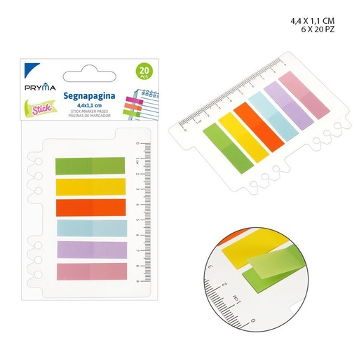 [0226471] Marcador de página 4.4x1.1cm 6x20pz para libros y documentos