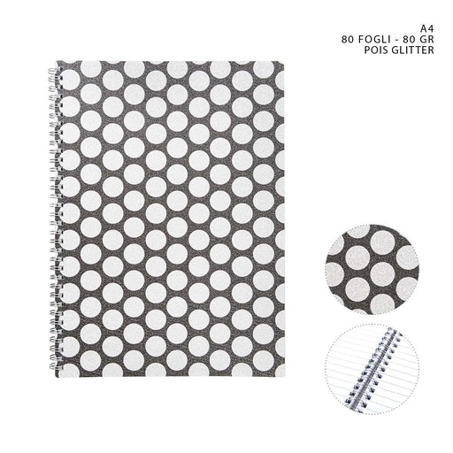 [0226309] Cuaderno con brillantina A4 80 hojas 80g puntos para estudiantes y oficina