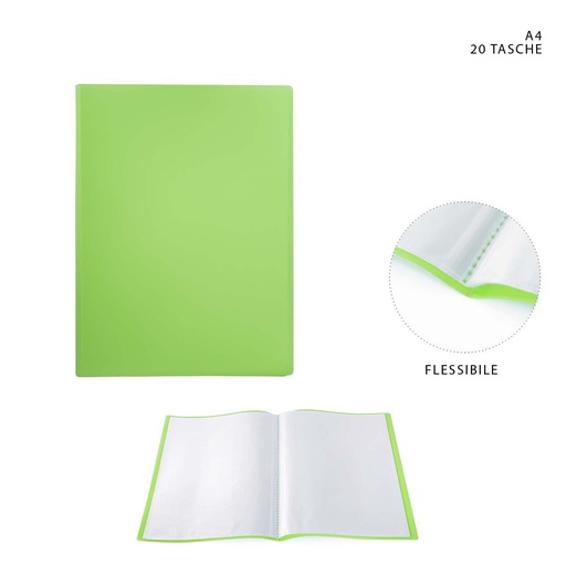 [0227360] Carpeta flexible A4 20 páginas verde para archivado