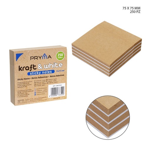 [0227741] Bloc de notas 75x75mm 250 hojas kraft y blanco