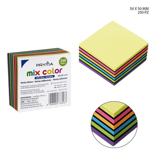 [0227742] Bloc de notas 50x50mm 250 hojas mixtas fluo y negro