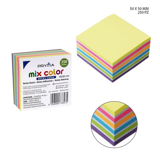 [0227746] Bloc de notas 50x50mm 250ff mix fluo y blanco oficina