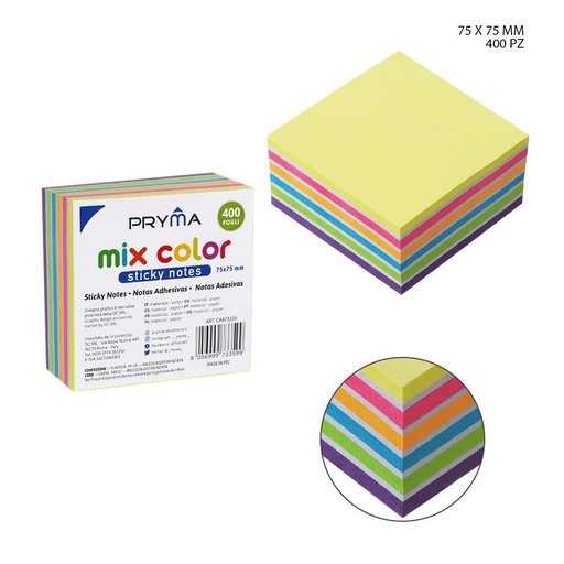 [0227748] Bloc de notas 75x75mm 400 hojas mix fluo y blanco