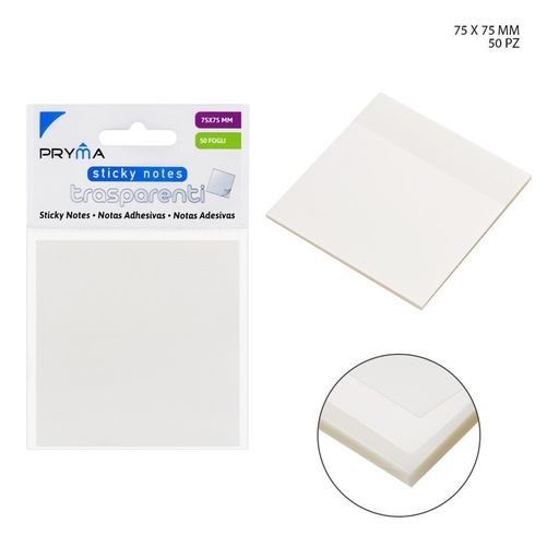 [0227752] Notas adhesivas transparentes 75x75 mm 50 unidades - Notas adhesivas