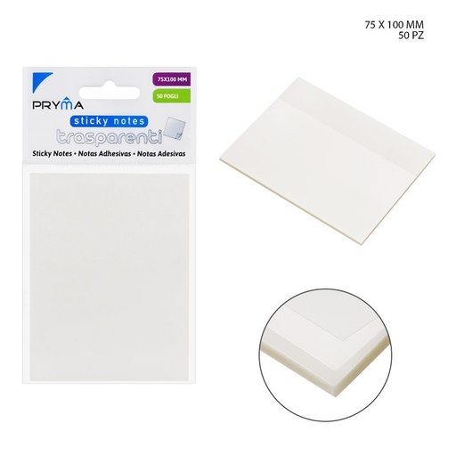 [0227753] Bloc de notas adhesivas transparente 75x100mm 50ff