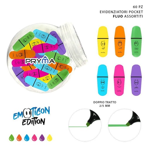[0228032] Subrayador mini en cubo colores fluo 60 pcs - Artículos de papelería
