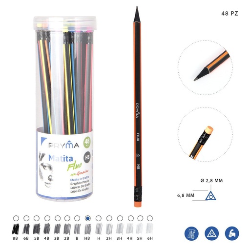[0228863] Lápices Fluo con Goma 48pzas - Material de escritura y papelería