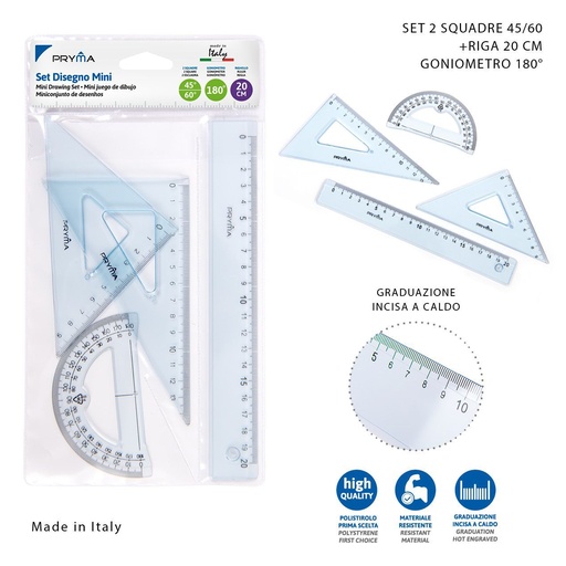 [0229134] Set de reglas escolar 20cm (recta, triángulo, transportador) 20cm