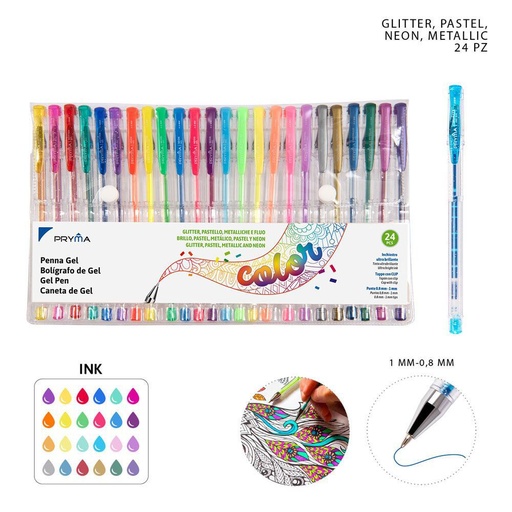 [0229441] Bolígrafos de gel color neón mini pack de 24 piezas