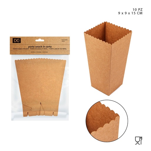 [0228854] Porta bocadillo de papel desechable 9X9X15CM 10pcs para fiestas